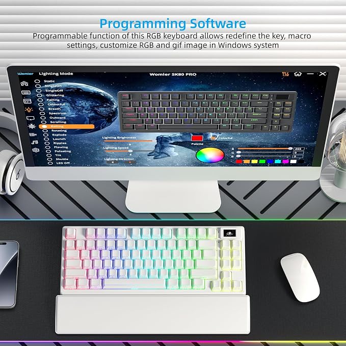 Womier 75% Wireless Mechanical Keyboard with Color Multimedia Screen | PC Gaming Keyboard, 3-Modes Hot Swappable Shine Through Manga Keyboard w/Wrist Rest, Gasket RGB Custom for Mac/Win (SK80 PRO） - Image 5