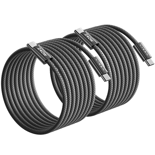 LISEN 240W USB C to USB C Cable, PS/2 Charging Cable (10FT+10FT) | 2-Pack, Black | USBC Cable for iPhone 17/16/15 Pro Max, iPad Pro/Air, MacBook Pro/Air, Samsung Galaxy S26 Ultra, Laptop by Lisen