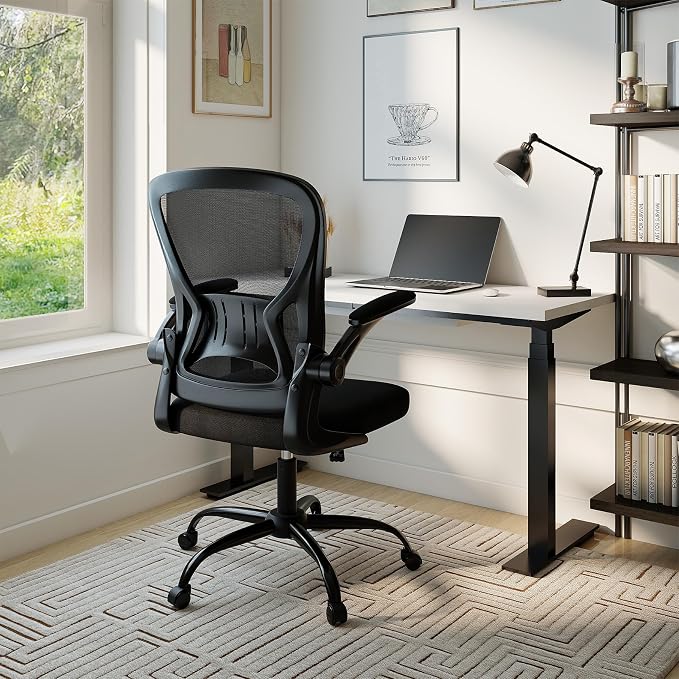 Youhauchair Adjustable Mesh Ergonomic Office Chair with Wheels, Black | Flip-up Arms, Lumbar Support, Home Desk Chair, Height Adjustable, Breathable, Mid Back Swivel Compurter Chair, Set of 1 by Youhauchair