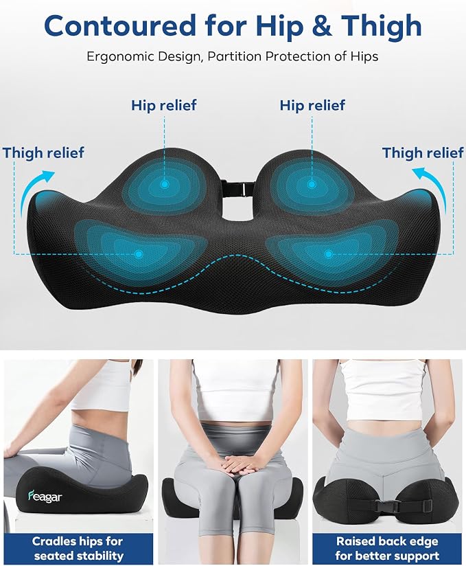 Seat Cushion for Office Chair - Memory Foam Tailbone Cushion | for Desk Chair, Car Seat and Wheelchair - Ergonomic Chair Pad for Hip and Lower Back Comfort - Washable Mesh Cover - Image 3