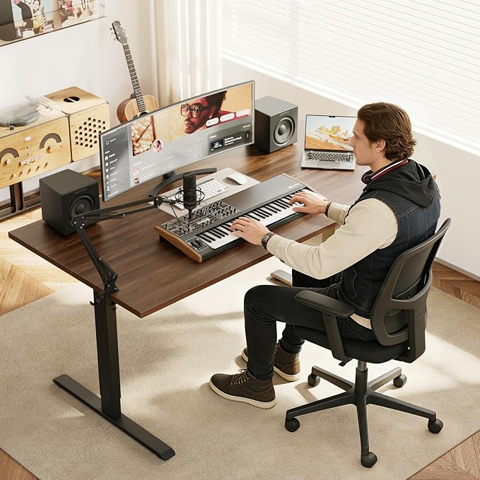 Agilestic 48*28 Inch Height Adjustable Electric Standing Desk, Dark Walnut | Sit Stand Up Computer Desk, Extra Wide desktop, Memory Presets, Stable Steel Frame,154 lbs, Easy Assembly, Splice Board - Image 2