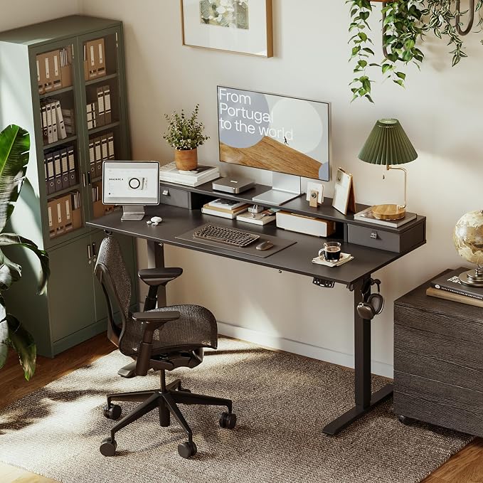 Agilestic 55 * 24 Inch Electric Standing Desk with Drawers, Black | Electric Height Adjustable, 2 Storage Drawer, Monitor Stand, Sturdy Steel Frame, Memory Presets, Hooks, 154 lbs, Splice Board - Image 7