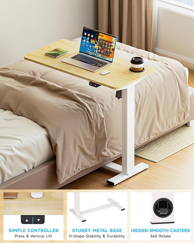 BIZUM Small Electric Standing Desk Bedside Table with Hidden Wheels 31.5 x 15.8 Inch Adjustable Computer Laptop Office Desk, Maple - Image 5
