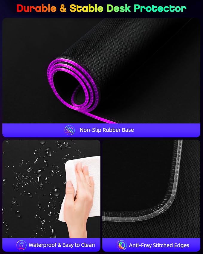 Wireless Charging Mouse Pad with Phone Stand, 31.5"x15.8" Large | Gaming Mousepad RGB Desk Mat, Smooth Glide, Stitched Edge, Non-Slip Rubber Base, Waterproof Keyboard Mat, with Adatper - Image 7