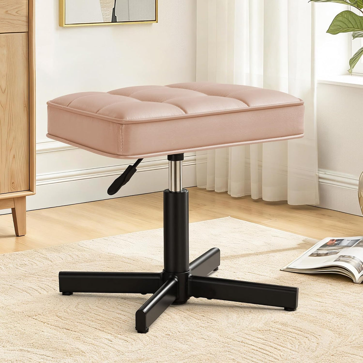 LUE BONA Adjustable Vanity Stool, 15''-19.5'' Foot Rest Under Desk, 360° Swivel Vanity Chair for Makeup Room, Rose Gold Upholstered Faux Leather Ottoman for Bathroom & Living Room, 300lbs by LUE BONA