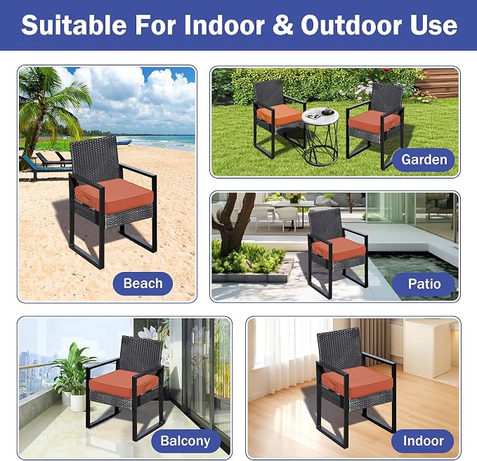 IASEAHK Patio Chair Cushions, 19" x 19" x 3" Outdoor Chair Cushions Set of 4, Waterproof Outdoor Cushions for Patio Furniture, Outdoors Seat Cushions with Handle and Ties, Spice - Image 7
