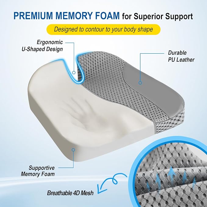 Lofty Aim Car Seat Cushion for Driving, Memory Foam Driver Seat Cushion | Car Seat Cushion for Long Driving Comfort, Driver Seat Pillow Adds Height and Support for Cars, Trucks, Office Chairs, Gray - Image 4