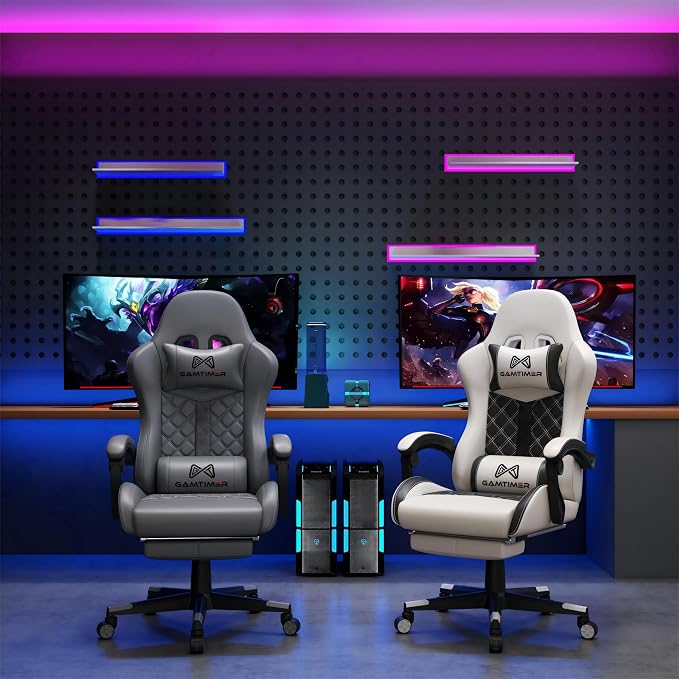 Gamtimer Gaming Chair, 400 LB Weight Capacity,with Pocket Spring Cushion | Ergonomic Backrest Office Chair,Leather, with Headrest and Lumbar Support, Footrest, Suitable for Adults(Grey) - Image 2