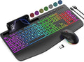 Wireless Keyboard and Mouse Combo, 9 Backlit Effects, Large Print | Phone Holder, 2.4G Lag-Free Ergonomic Keyboards, KM22 MAX Rechargeable Easy to See Set for Computer, Laptop, PC by SABLUTE