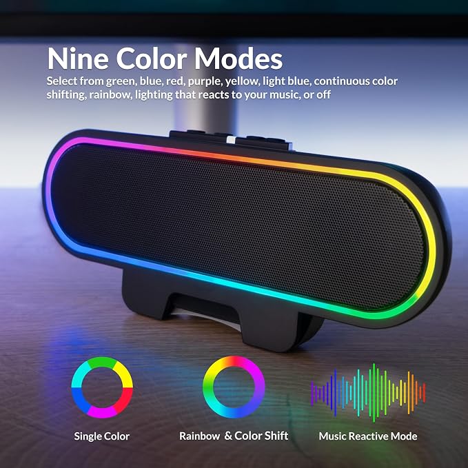 Cyber Acoustics CA-2890GX USB Speaker Bar with Music-Sync LED Lights | Monitor-Mounted Speaker Bar, Great for Music and Casual PC Gaming, 9 Color Modes, USB-C with USB-A Adapter Included - Image 5