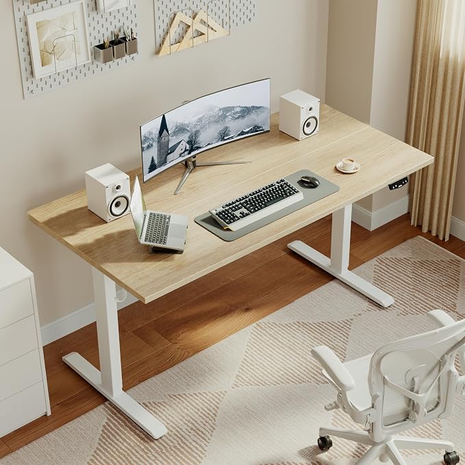 Agilestic 55 * 24 Inch Height Adjustable Electric Standing Desk, Maple | Sit Stand Up Computer Desk, Memory Presets, Stable Steel Frame,154 lbs, Easy Assembly, Splice Board, Home Office, Studying - Image 2