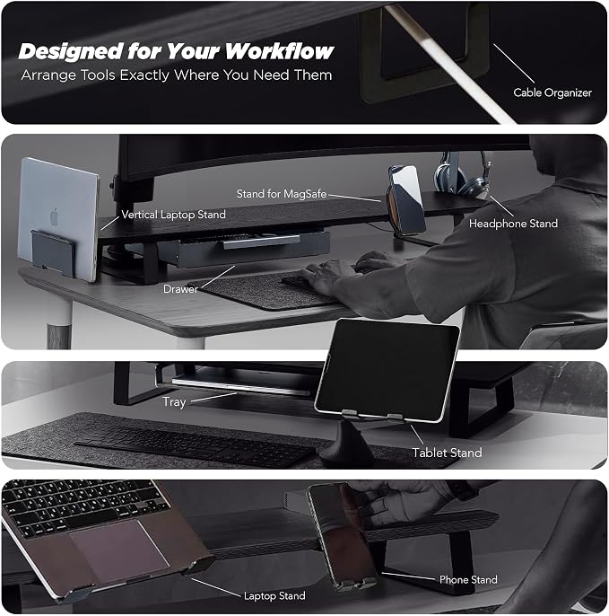 Moodular Wooden Monitor Stand Desk Organizer, Large 45.6" Oak | Customizable Organized Workspace, Aluminum Slide Rails, 10 Add-Ons Sold Separately: Storage Drawer, Tablet, Phone & More - Image 5