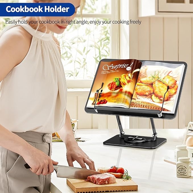 BESIGN BS02 Book Stand for Reading, Adjustable Book Holder, Ergonomic Laptop Stand, Cookbook Stand, Recipe Book Holder with Elastic Page Clips for Music Scores, Recipe, Tablet - Image 8