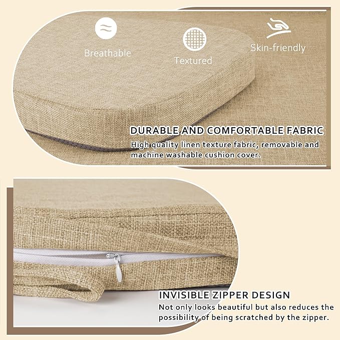 ELFJOY Non-Slip Chair Cushions for Dining Chairs Beige 16.7"x16" | 4 Pack, with Ties and Washable Cover, U Shape, Breathable Fabric, for Kitchen Dining Office Folding Chairs，Comfortable - Image 4