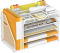 5 Tier Paper Letter Tray Desk Organizer with Pen Holders - White | Features 3 pen holders and 4 removable dividers.Versatile mesh desktop storage for mail, document,office supplie by OrgMate