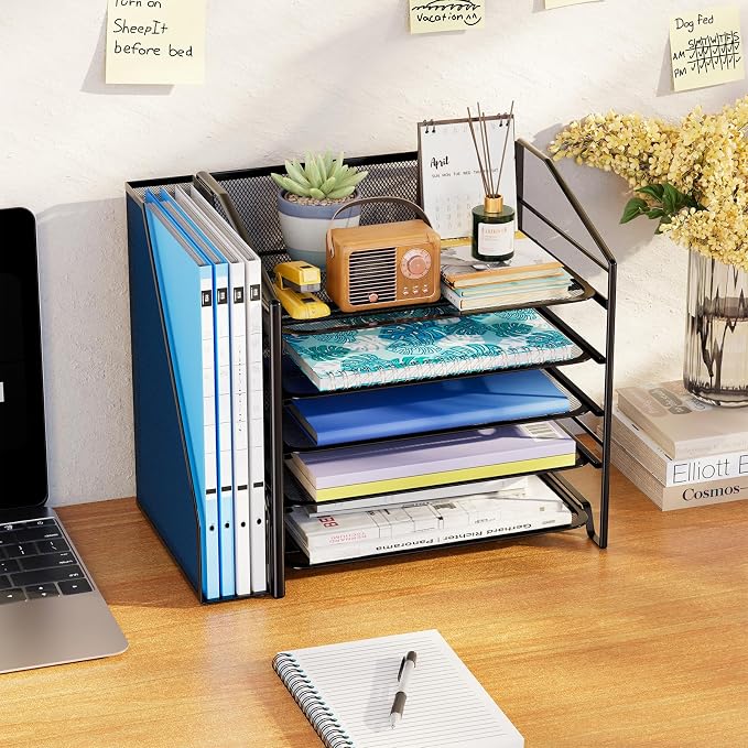 Simple Trending 5-Tier Desk File Organizer, Paper Organizer, Black | Adjustable Letter Trays, Side File Shelf, Durable Steel Mesh, Space Saving, for Home Office, 15.4"L x 9"W x 13"H - Image 2
