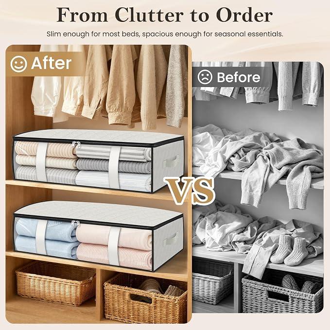 StorageRight Under Bed Storage Bags, 3 Pack, 40L, White | Breathable Non-Woven Fabric with a Clear Window and Zippered Top for Clothes, Comforters, Blankets and Seasonal Storage - Image 4