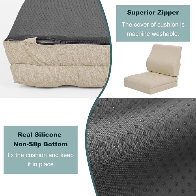 baibu Memory Foam Recliner Cushions with Lumbar Support Pillow Set for Elderly, 20x20x5 Inch Dual-Layer Design Non-Slip Recliner Seat Cushion & Back Support Pillow for Reduce Hip & Lumbar Pain, Beige - Image 5