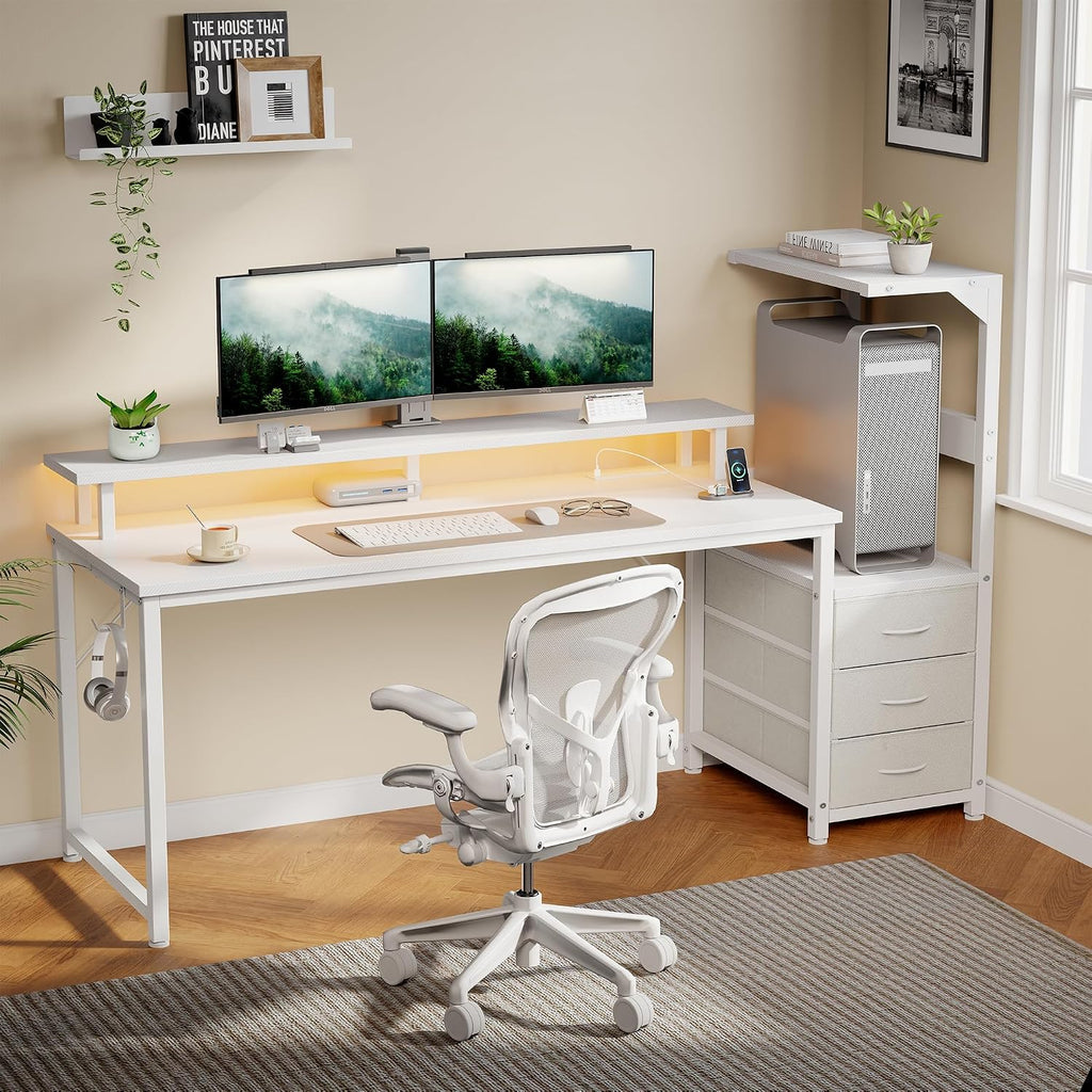 DUMOS 59” Reversible Gaming Computer Desk with Drawers and Power Outlet - Image 4