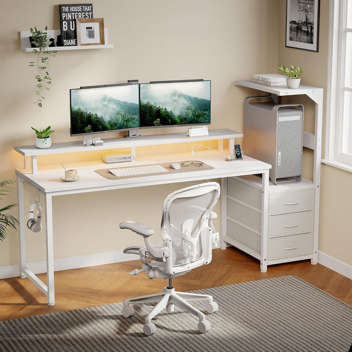 DUMOS 59” Reversible Gaming Computer Desk with Drawers and Power Outlet - Image 4