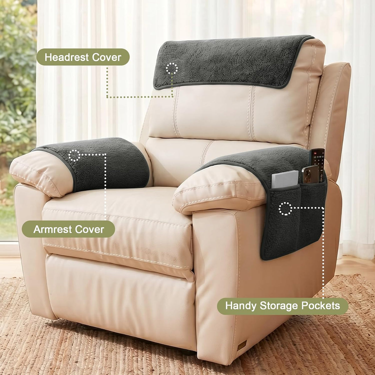 Universal Sherpa Recliner & Armchair Covers with Pockets - Image 3