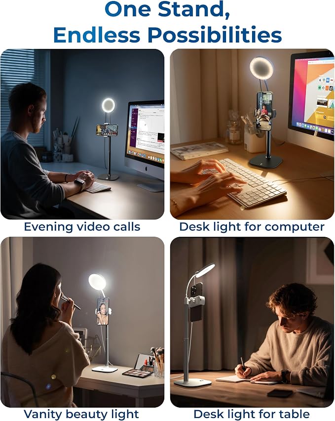 COOPER ChatStand Halo Sturdy Phone Stand for Recording with Light for Desk | 9-13" Adjustable, Weighted Base, iPhone Stand & Phone Holder, Ring Light Tripod for Video Recording, Filming, Fits all Phones - Image 7