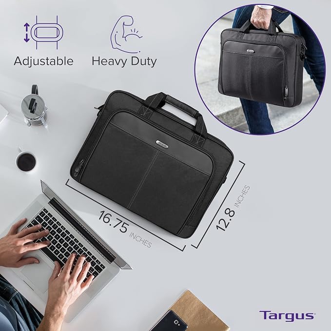 Targus 15-16 Inch Slim Lightweight Laptop Briefcase, Black - Messenger and Shoulder Bag with Padded Compartment and Trolley Strap for 16" Laptops (TCT027US) (Pack of 5) - Image 4