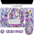 Keyboard Mouse Pad Set, 4 in 1 Desk Mat Set, Floral Hummingbird by Britimes