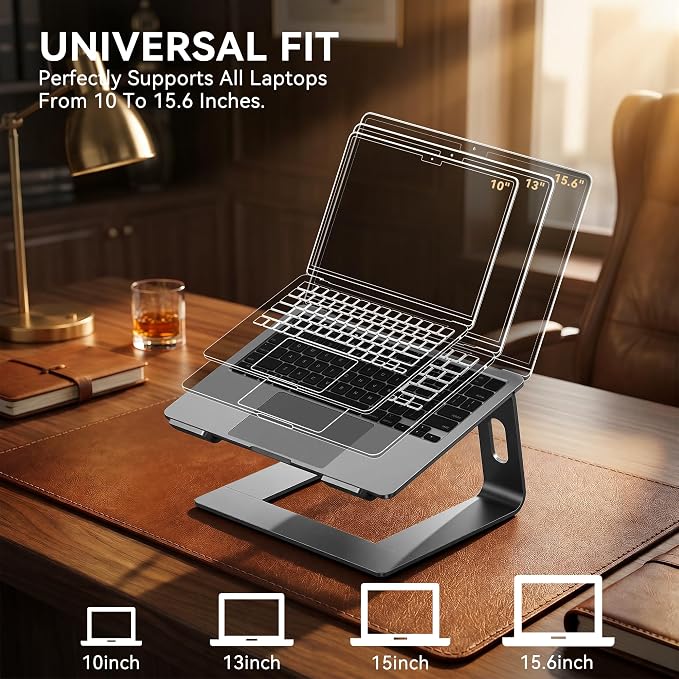 SOUNDANCE Laptop Stand, Aluminum Computer Riser, Ergonomic Laptops Elevator for Desk, Metal Holder Compatible with 10 to 15.6 Inches Notebook Computer, Grey - Image 5
