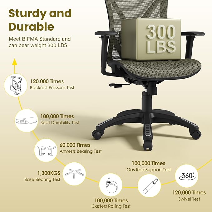 Ergonomic Office Chair, Mesh Computer Desk Chairs with Adjustable Lumbar Support, 3D Armrests, Tilt Function, Comfy Wide Seat, Swivel Executive Work Task Chair for Company and Home - Image 6