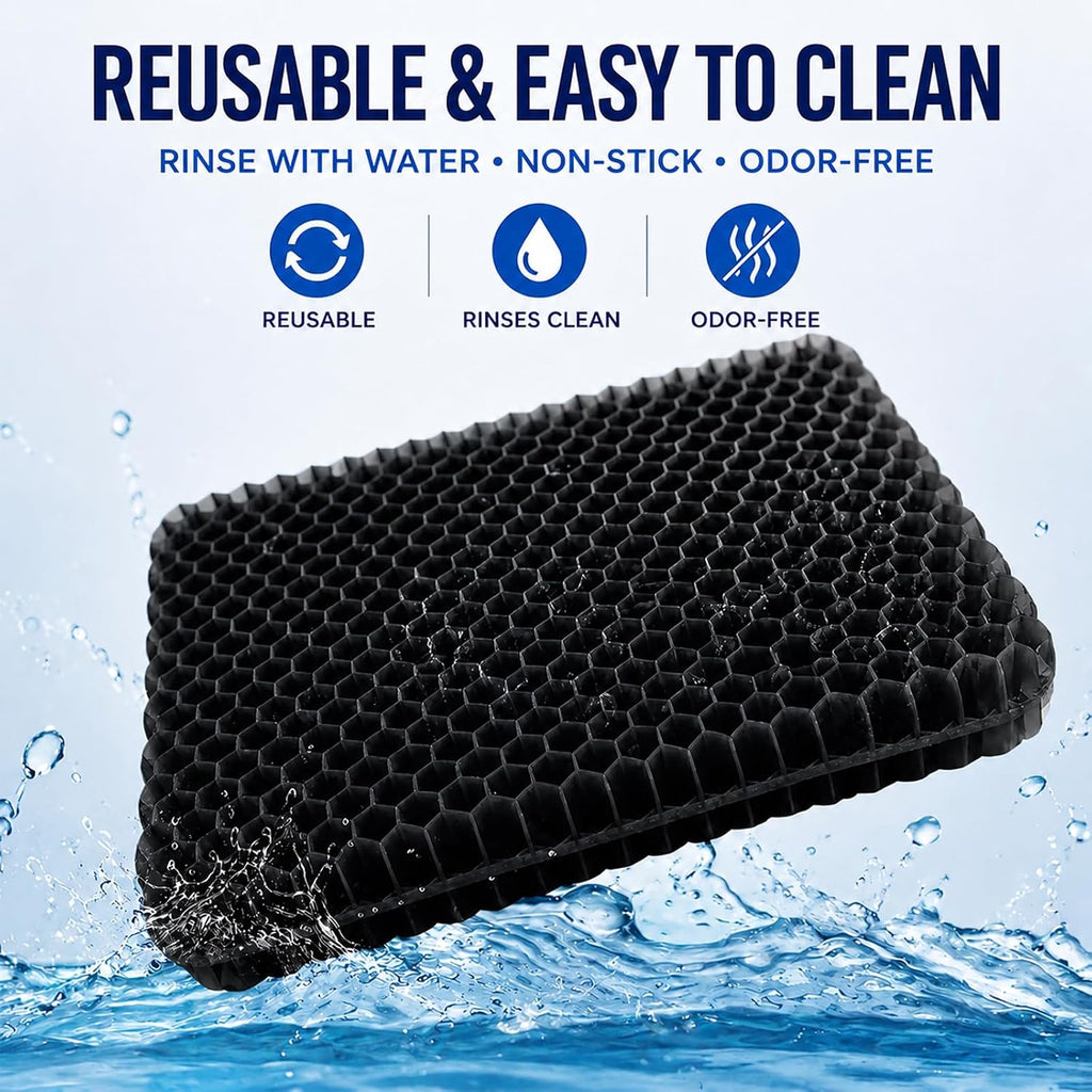 Gel Seat Cushion for Long Sitting – Double-Layer Honeycomb Cooling Chair Pad, Thick Supportive Gel Cushion with Breathable Non-Slip Cover for Office Chair, Car, Wheelchair & Long Sitting（Black） - Image 4