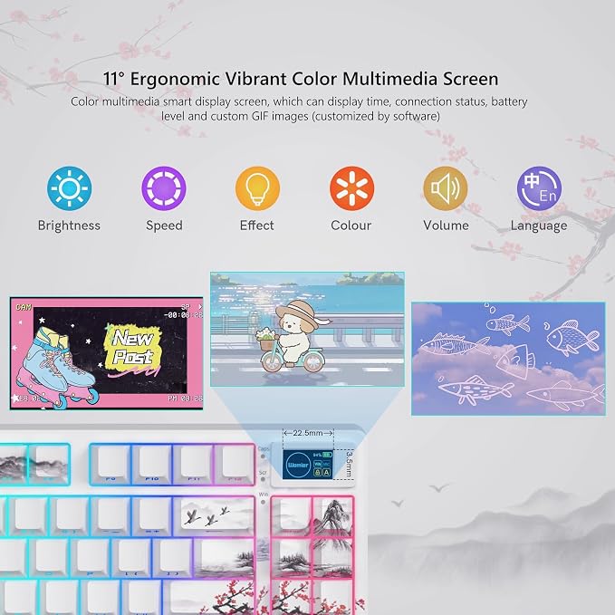 Womier 75% Wireless Mechanical Keyboard with Color Multimedia Screen | Gaming Creamy Keyboard, Theme 3-Modes Hot Swappable Key board w/Wrist Rest,SK80 PRO Gasket RGB Custom for Mac/Win,Red Plum - Image 3