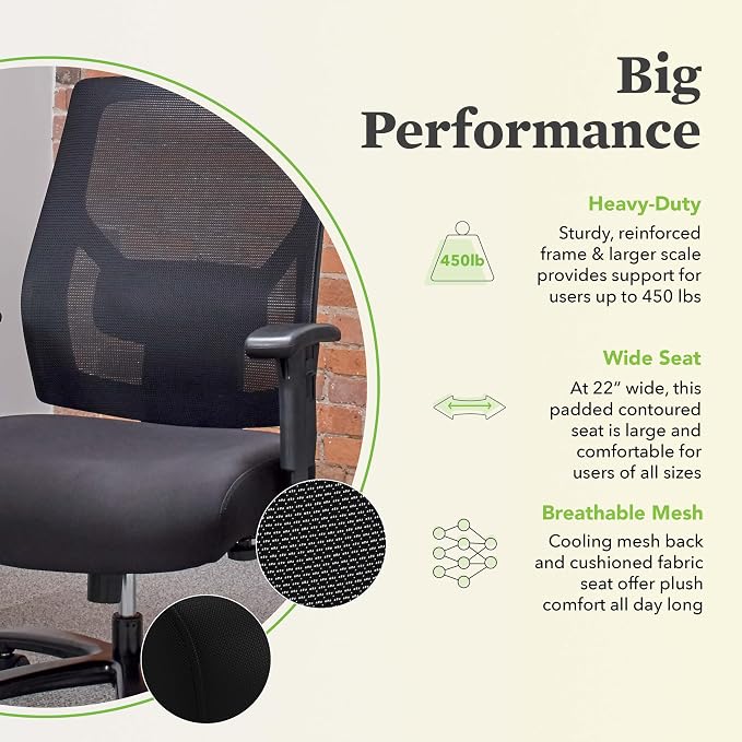 HON Crio Big and Tall Ergonomic Office Chair, Heavy Duty Desk Chair, Black | Big and tall ergonomic office desk chair for desk work, lumbar support, adjustable arms, mesh comfort, 450 lb capacity - Image 5