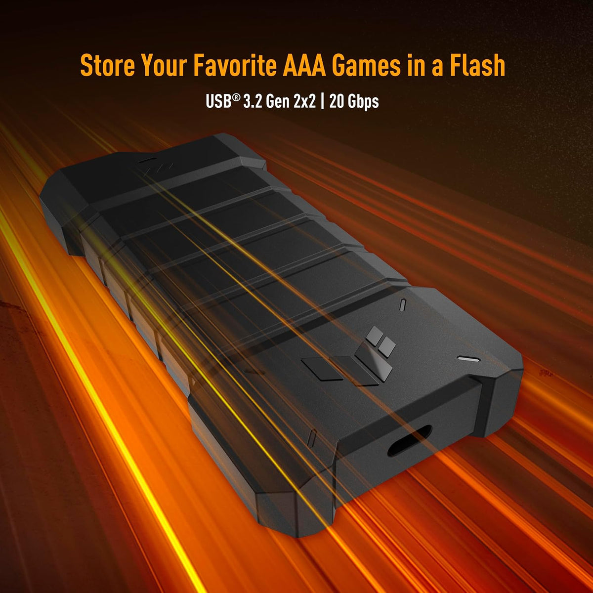 ASUS TUF Gaming A2, USB-C 3.2 Gen 2x2 SSD Enclosure, Dual M.2 NVMe PCIe and SATA, MIL-STD-810H Drop Resistance, IP68 Water and dust Resistance, Aluminum Alloy Chassis, 1 Year Warranty - Image 2