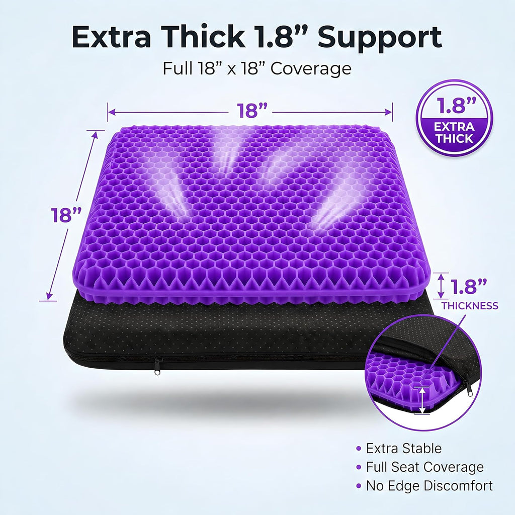 Extra Thick Large Pure Gel Seat Cushion for Long Sitting, Breathable Comfort Cushion for Back, Sciatica, Tailbone & Hip Pain Relief, Washable Portable Cushion for Office Chair, Car, Wheelchair - Image 2