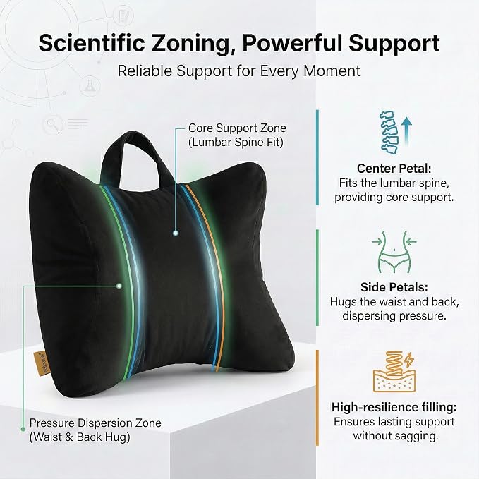 Lumbar Pillow for Car Seat and Office Chair, Classic Black | Ergonomic back support cushion with a removable, washable corduroy cover for driving, desk chairs, sofas and recliners - Image 3