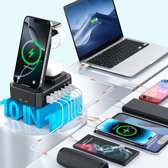 300W Charging Station for Multiple Devices Apple,zutspzss Wireless Charger | 10 in 1 USB C 65W PD Fast Charging Stand Dock for iPhone,MacBook,iWatch&Airpods (Wireless Charging Only for Apple) - Image 3