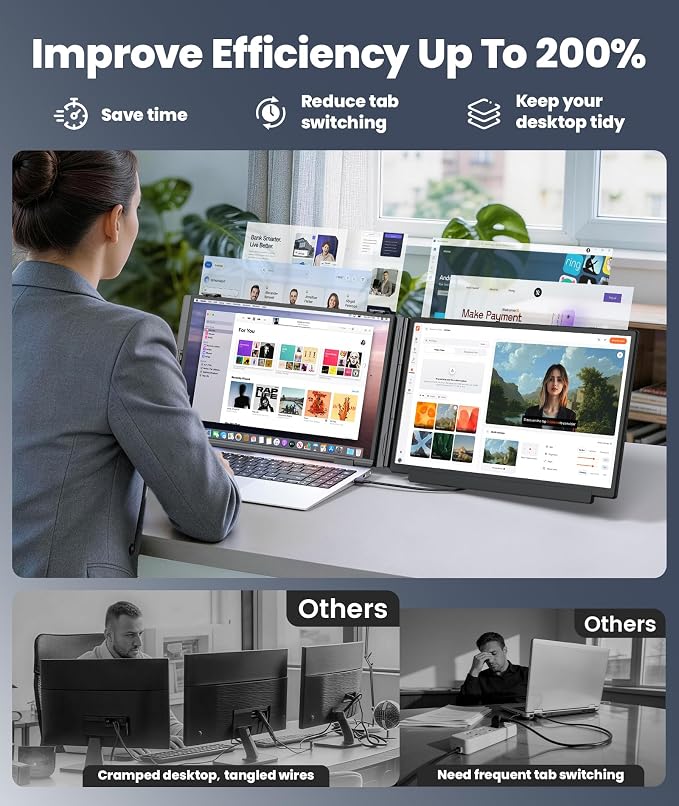 15.6" Detachable Laptop Screen Extender, Ultra-Light Portable Monitor | FHD 1080P Display, Dual Monitor for 14"-17.3" Laptops, One Cable Plug & Play, Compatible with Windows, Mac, ChromeOS, PS5 - Image 5