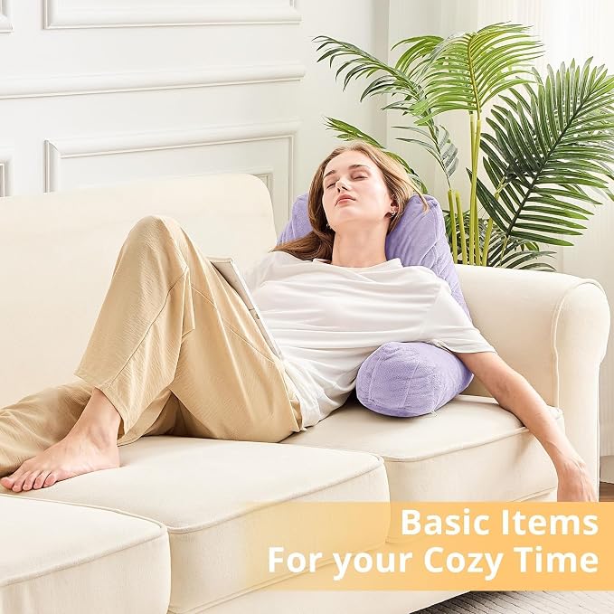 Sasttie Reading Pillow for Bed, Back Pillow for Sitting Up, Lavender | 18" Backrest Support Cushion for Couch, Sofa, and Floor, Dorm Essentials, OEKO-TEX, Adjustable Down Alternative Fill - Image 9