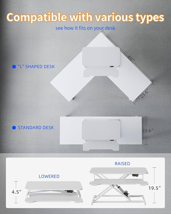 YIHAYO Electric Standing Desk Converter 32 inch, Sit to Stand Up Height Adjustable Desk Riser, Quick Sit to Stand Tabletop Dual Monitor Riser Workstation for Home Office with Keyboard Tray, White - Image 6