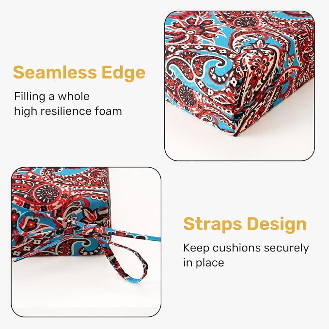 UNIKOME Outdoor Chair Cushions Pack of 4, Water Resistant Patio Cushions with Ties, High Density Sponge Filling Square Corner Seat Cushions for Outdoor Furniture, 18.5"*16"*3", Brown Paisley - Image 4