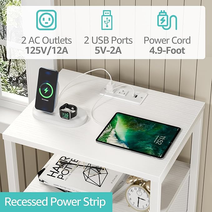 BOLUO Tall Night Stand with Drawers, White Nightstand with Charging Station and LED Light, Small White 4 Drawer Dresser for Bedroom, Room Storage Closet - Image 9