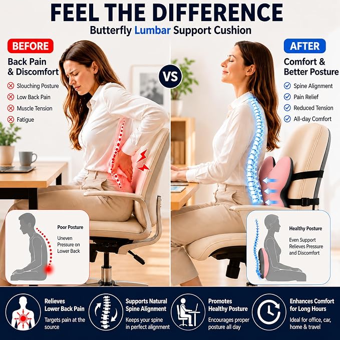 Memory Foam Lumbar Support Pillow,Back Support for Office Chair,Back Pillow for Chair,Ergonomic Lower Back Cushion for Desk Chair,Computer Chair,Gaming Chair and Car Seat,Washable Cover(Pink) - Image 2