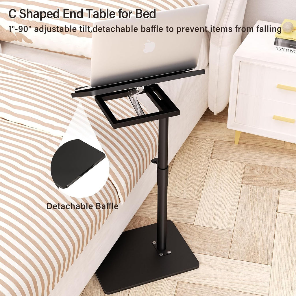 Sofa Armrest Tray Table for Couch - 360° Swivel Height Adjustable End for Small Spaces, Snack Side Table for Bed or Chair with Phone & Tablet Slot (Black,Angle Adjustable) - Image 2