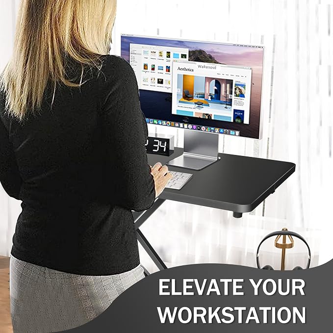 Aconcept Extra-Slim 24 x 14 inch Black Lift Standing Desk Converter, Manual Adjustable Height Sit Stand up Desk Riser, Compact for Monitor or Laptop Workstation - Image 6