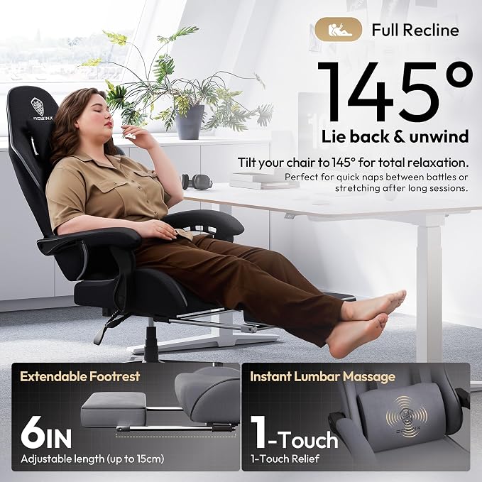 Dowinx Gaming Chair Fabric Big and Tall with Pocket Spring Cushion, Massage Game Chair Cloth with Headrest, Ergonomic Computer Chair with Footrest 350LBS - Image 7