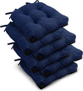 downluxe Indoor Chair Cushions for Dining Chairs, Tufted Overstuffed Textured Kitchen Chair Pads with Ties and Non-Slip Backing, 15.5" x 15.5" x 4", Royal Blue, 6 Pack by Downluxe