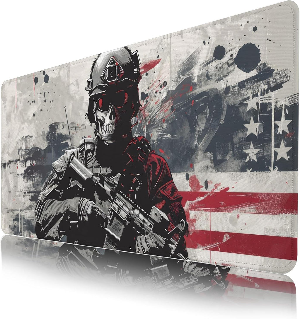 XXL Military Skull American Flag Mouse Pad Rubber Desk Mat 35.4×15.7 in by TSLOVER