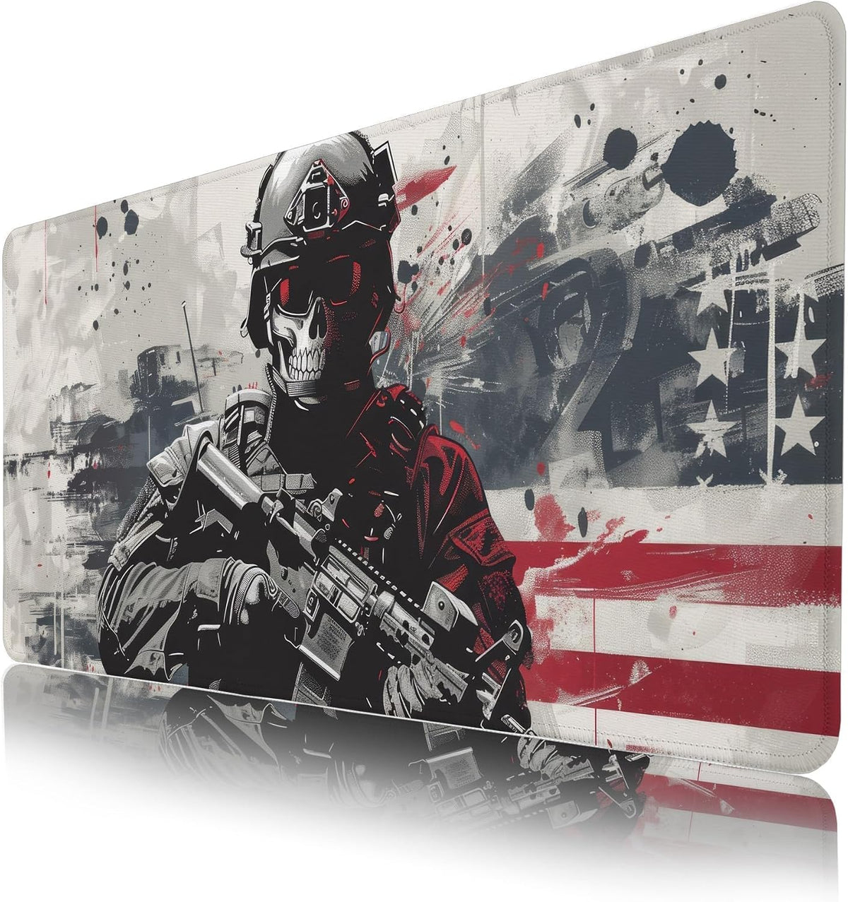 XXL Military Skull American Flag Mouse Pad Rubber Desk Mat 35.4×15.7 in by TSLOVER