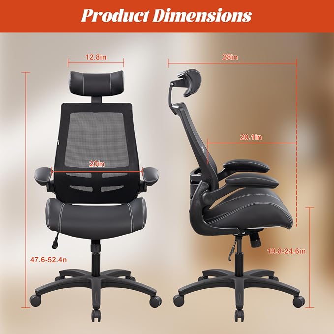 BOLISS Leather 400lbs Office Chair High-Back with Extra-Thick Cushion | Ergonomic Desk Chair High-Density Molded Foam Seat, Adjustable Headrest, 90° Flip-Up Arms, and Rocking Tilt for Home & Office - Image 3